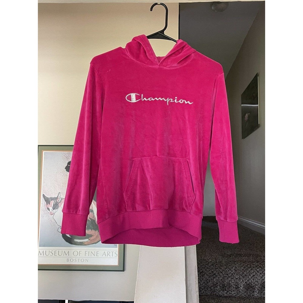 Champion Girls Large Hoodie Pink Silver Logo Soft Pullover Pocket